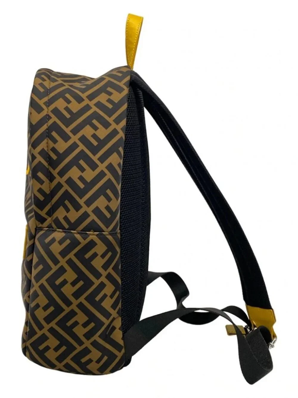 FENDI Zucca 8BZ040 Brown Black Yellow Nylon Leather Backpack